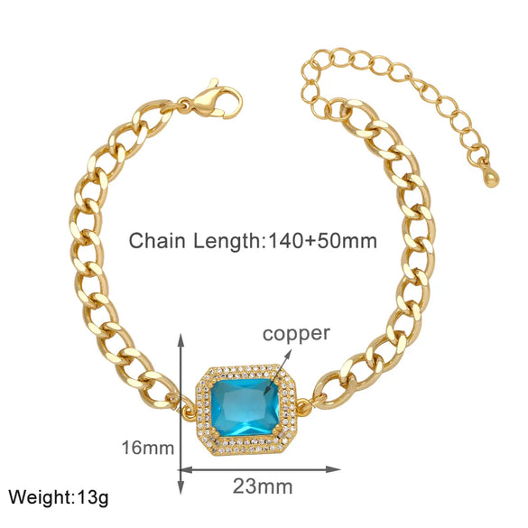 Copper 18K Gold Plated Modern Style Simple Style Plating Inlay Square Zircon Bracelets