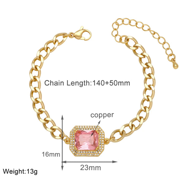 Copper 18K Gold Plated Modern Style Simple Style Plating Inlay Square Zircon Bracelets