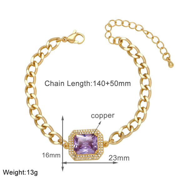 Copper 18K Gold Plated Modern Style Simple Style Plating Inlay Square Zircon Bracelets