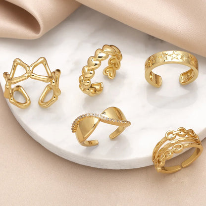 Copper 18K Gold Plated Modern Style Simple Style Plating Inlay Star Heart Shape Bow Knot Zircon Open Rings