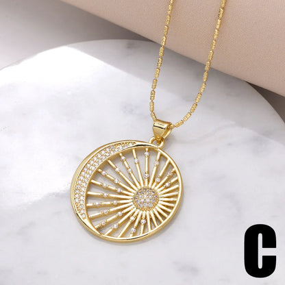 Copper 18K Gold Plated Modern Style Simple Style Plating Inlay Sun Moon Zircon Pendant Necklace