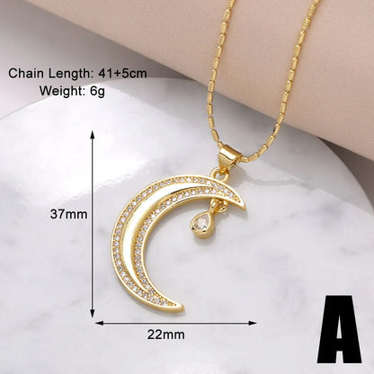 Copper 18K Gold Plated Modern Style Simple Style Plating Inlay Sun Moon Zircon Pendant Necklace