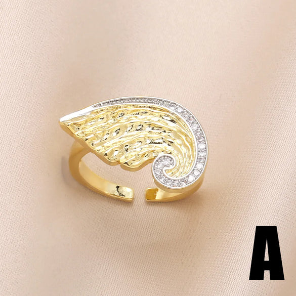 Copper 18K Gold Plated Modern Style Simple Style Plating Inlay Water Droplets Wings Zircon Open Rings