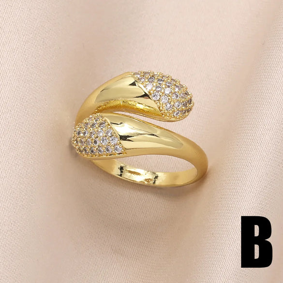 Copper 18K Gold Plated Modern Style Simple Style Plating Inlay Water Droplets Wings Zircon Open Rings
