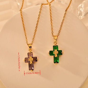 Copper 18K Gold Plated Nordic Style Classic Style Cross Inlay Zircon Pendant Necklace