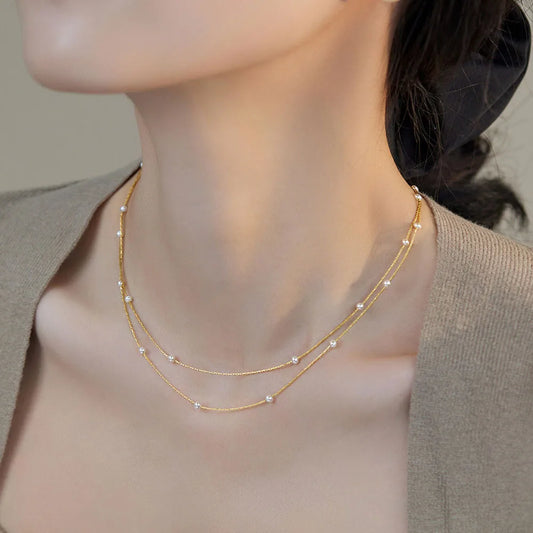 Copper 18K Gold Plated Pearl Geometric Necklace