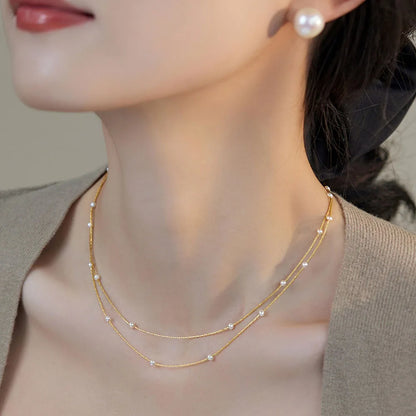 Copper 18K Gold Plated Pearl Geometric Necklace