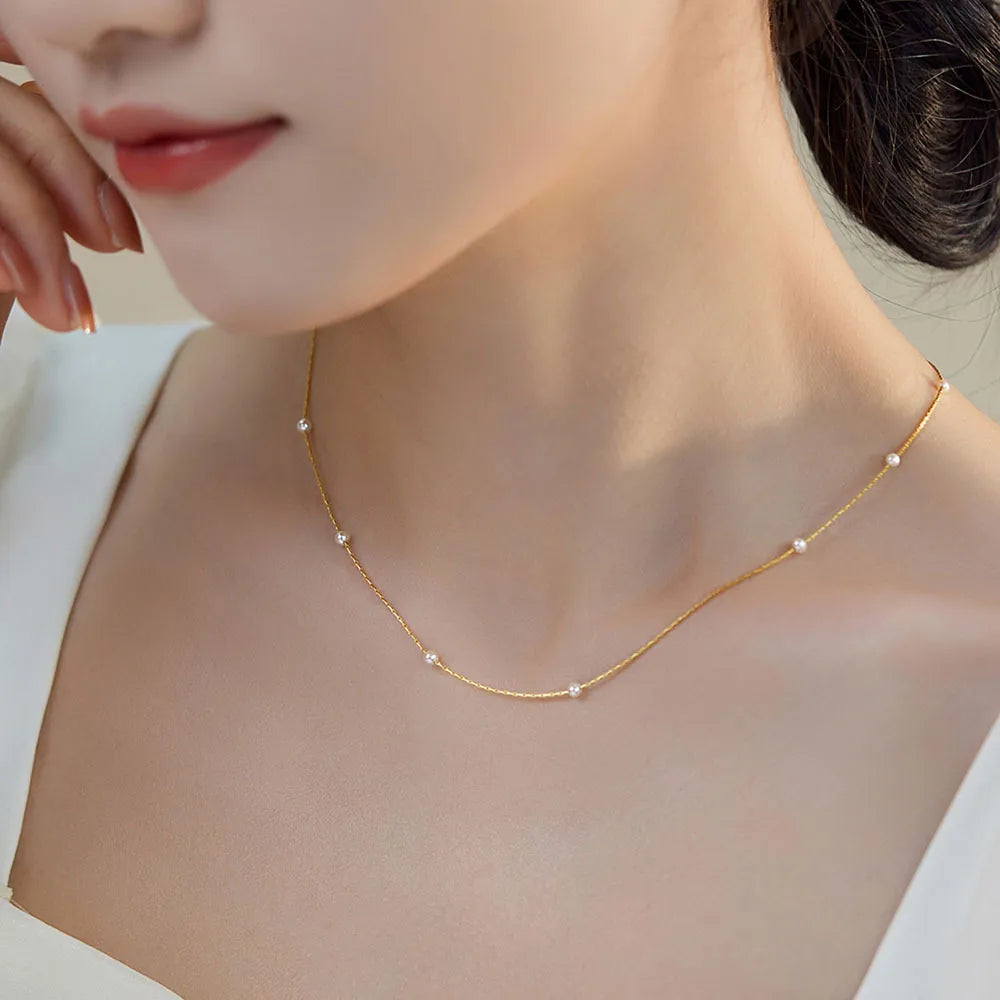 Copper 18K Gold Plated Pearl Geometric Necklace