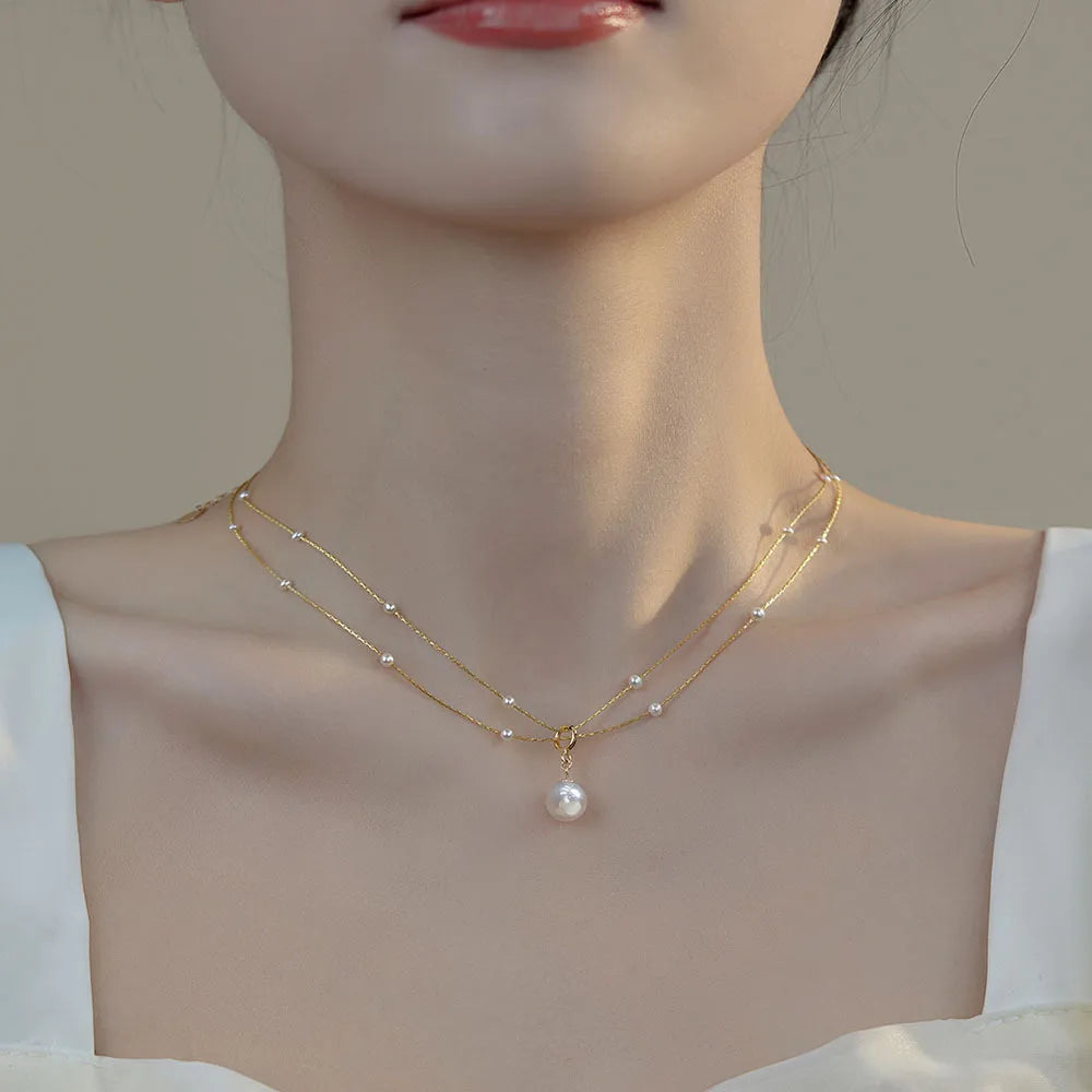 Copper 18K Gold Plated Pearl Geometric Necklace