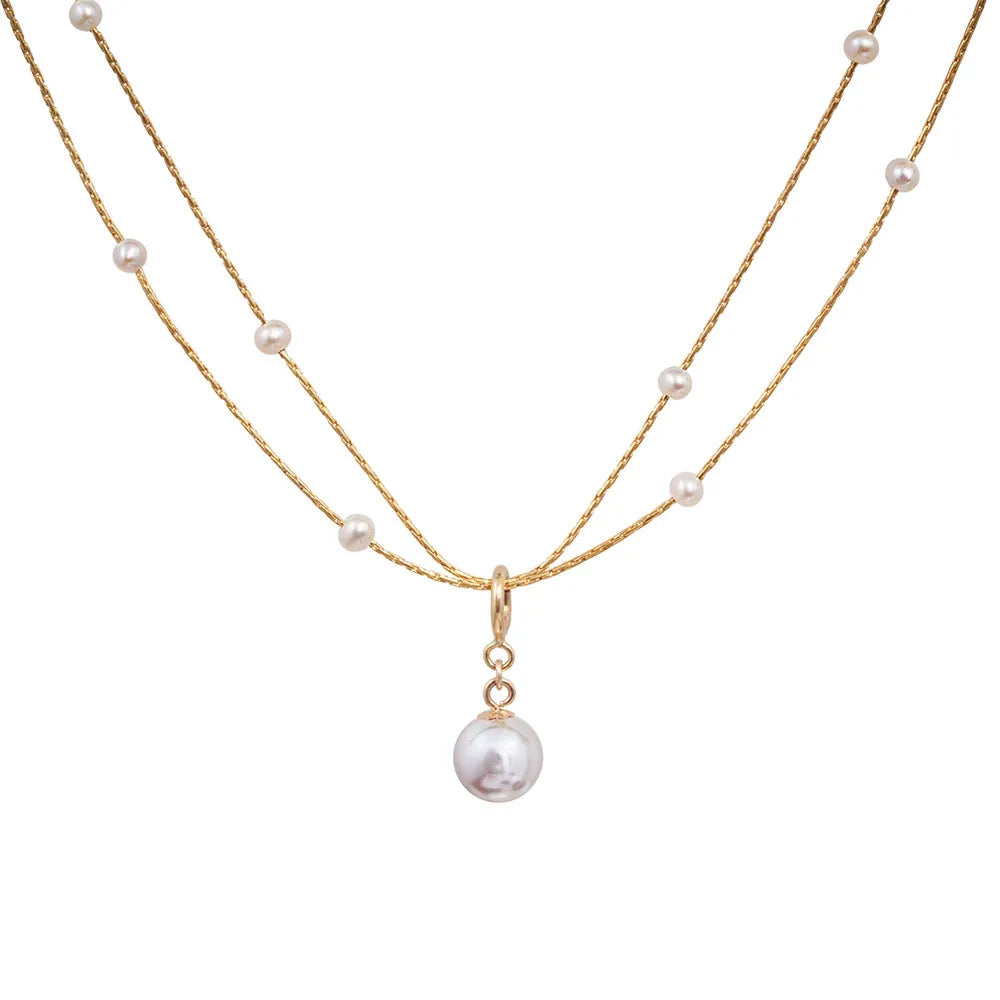 Copper 18K Gold Plated Pearl Geometric Necklace