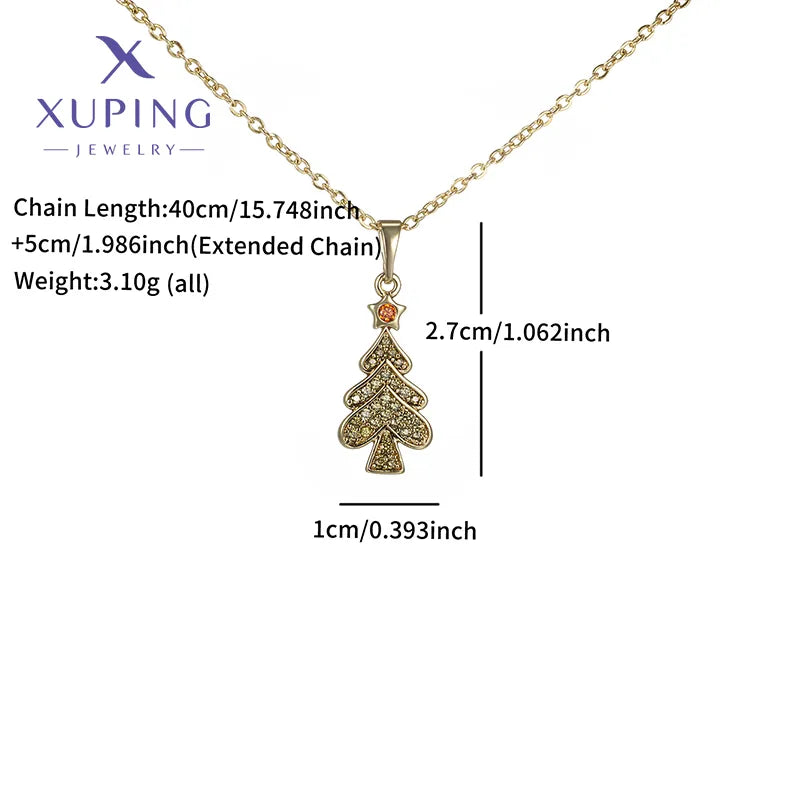 Copper 18K Gold Plated Plating Christmas Tree Artificial Gemstones Pendant Necklace