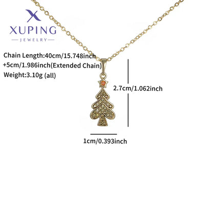 Copper 18K Gold Plated Plating Christmas Tree Artificial Gemstones Pendant Necklace