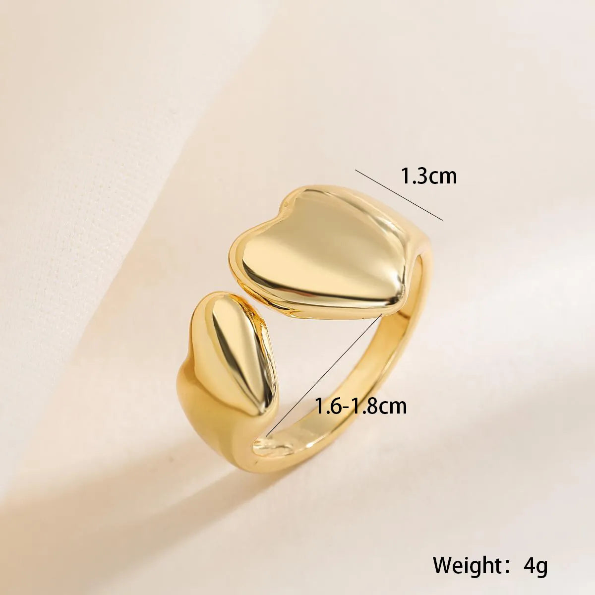 Copper 18K Gold Plated Plating Heart Shape Open Rings