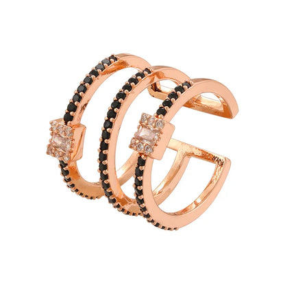 Copper 18K Gold Plated Plating Hollow Out Inlay C Shape Layered Zircon Open Rings