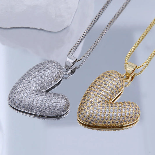 Copper 18K Gold Plated Plating Hollow Out Inlay Heart Shape Zircon Pendant Necklace