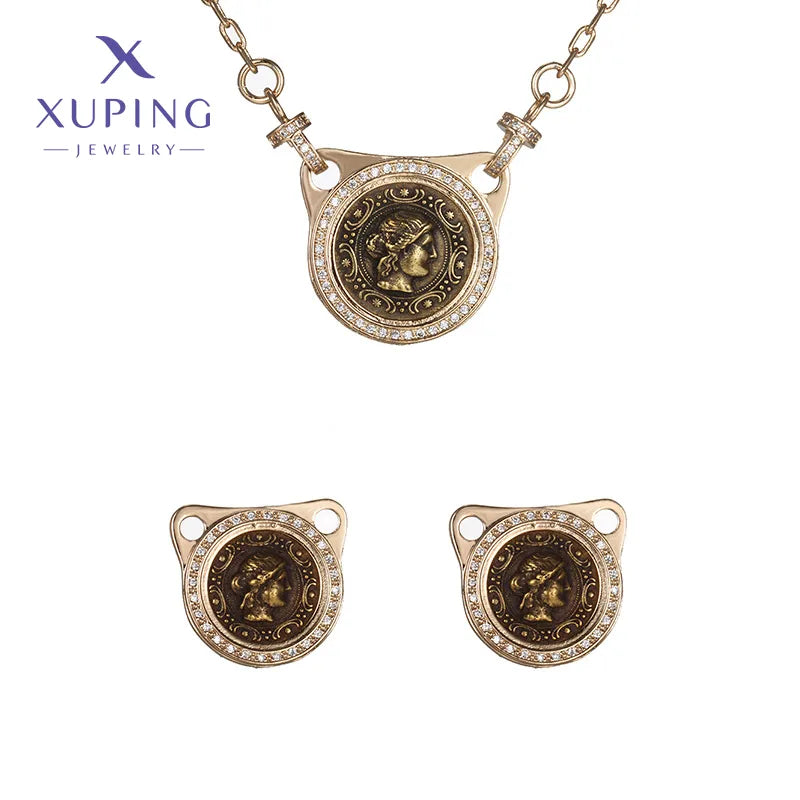 Copper 18K Gold Plated Plating Human Human Face Earrings Necklace Jewelry Set