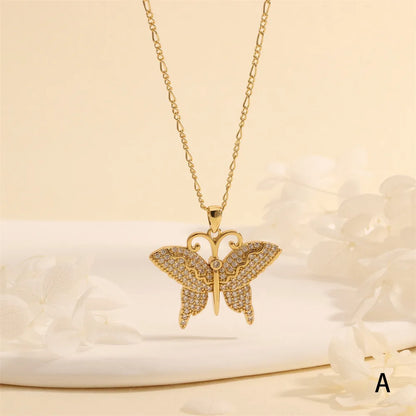 Copper 18K Gold Plated Plating Inlay Butterfly Zircon Pendant Necklace