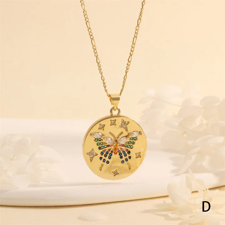 Copper 18K Gold Plated Plating Inlay Butterfly Zircon Pendant Necklace