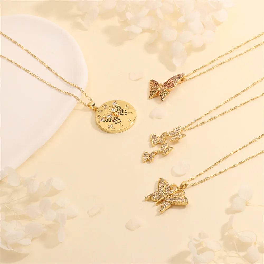 Copper 18K Gold Plated Plating Inlay Butterfly Zircon Pendant Necklace