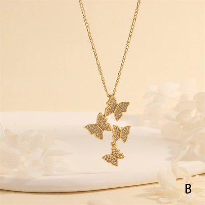 Copper 18K Gold Plated Plating Inlay Butterfly Zircon Pendant Necklace