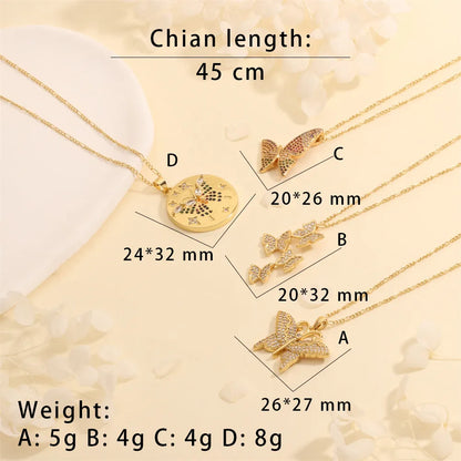 Copper 18K Gold Plated Plating Inlay Butterfly Zircon Pendant Necklace