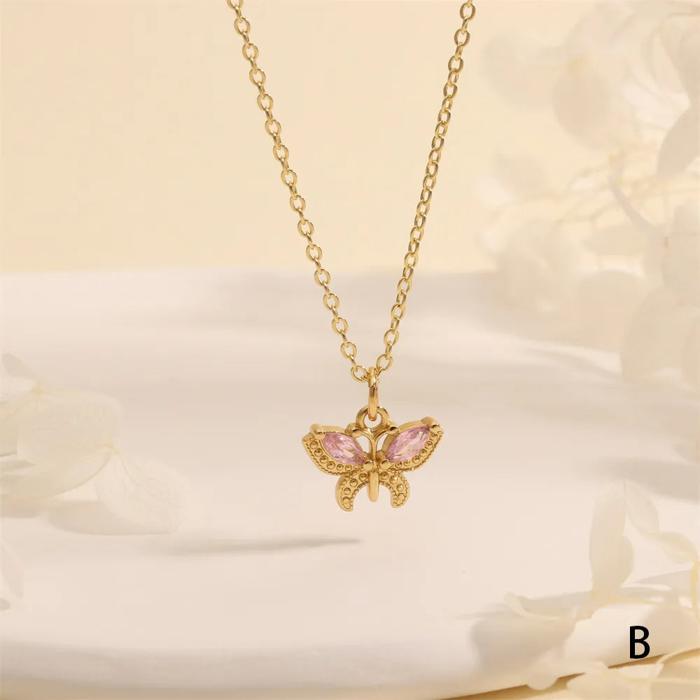 Copper 18K Gold Plated Plating Inlay Butterfly Zircon Pendant Necklace