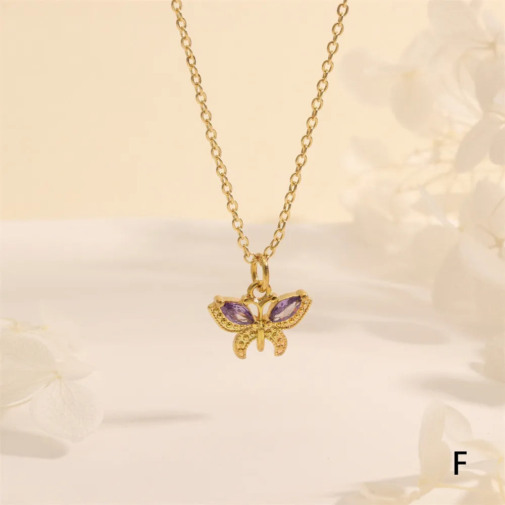 Copper 18K Gold Plated Plating Inlay Butterfly Zircon Pendant Necklace