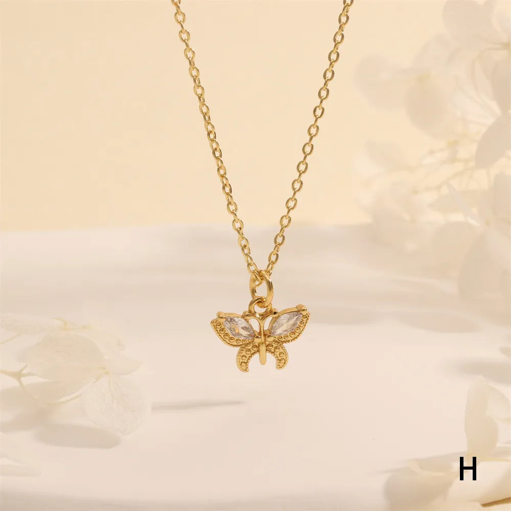 Copper 18K Gold Plated Plating Inlay Butterfly Zircon Pendant Necklace