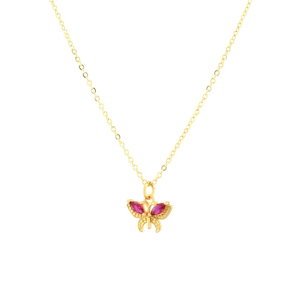 Copper 18K Gold Plated Plating Inlay Butterfly Zircon Pendant Necklace