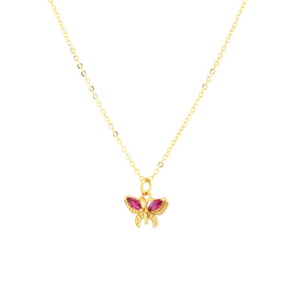 Copper 18K Gold Plated Plating Inlay Butterfly Zircon Pendant Necklace