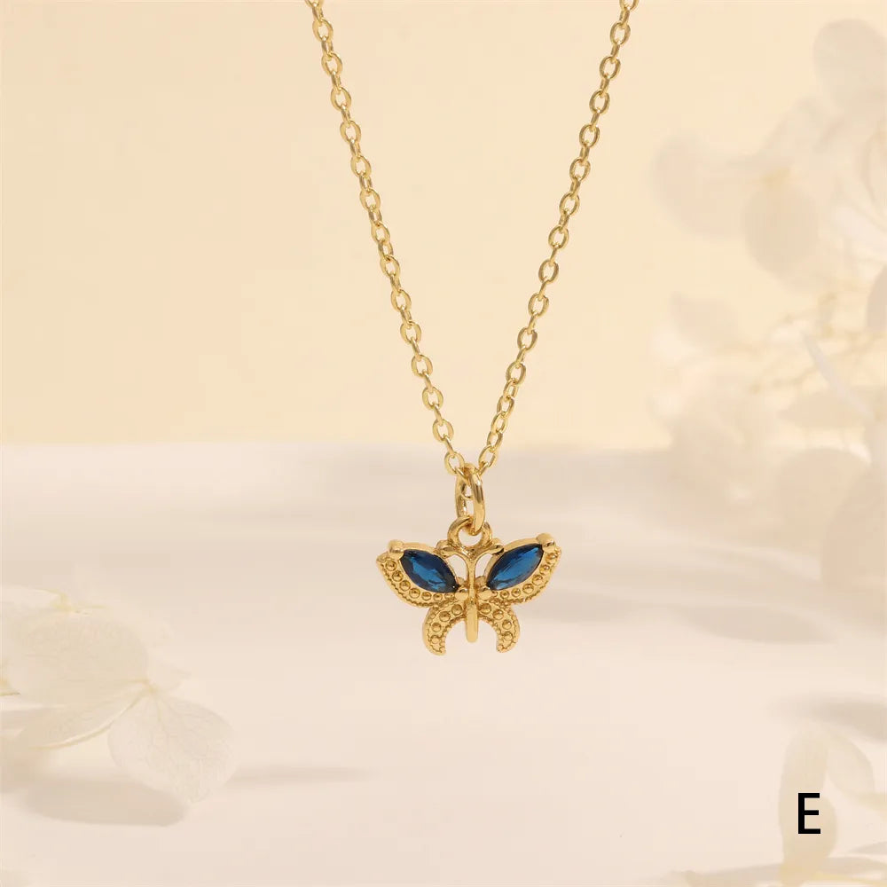 Copper 18K Gold Plated Plating Inlay Butterfly Zircon Pendant Necklace