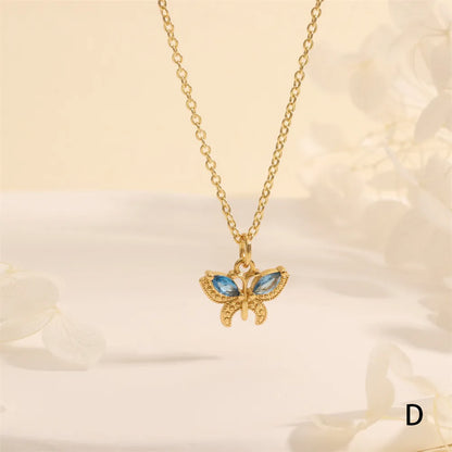 Copper 18K Gold Plated Plating Inlay Butterfly Zircon Pendant Necklace