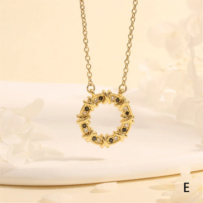 Copper 18K Gold Plated Plating Inlay Circle Zircon Pendant Necklace