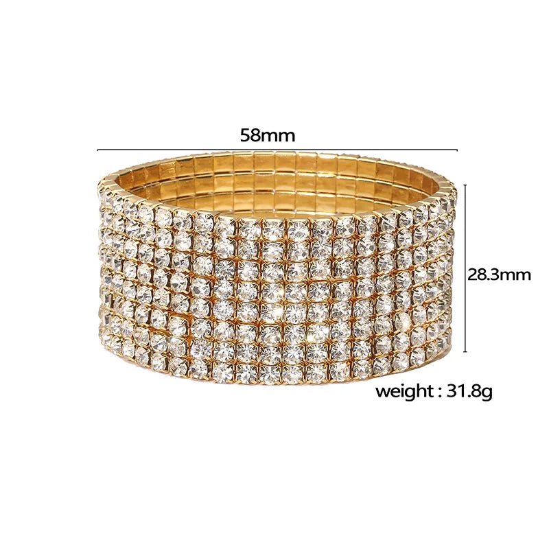 Copper 18K Gold Plated Plating Inlay Circle Zircon Wide Bracelet