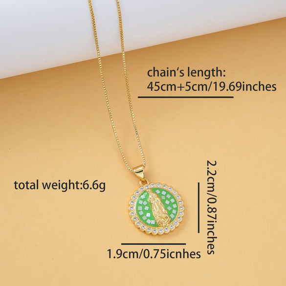 Copper 18K Gold Plated Plating Inlay Color Block Shell Zircon Pendant Necklace