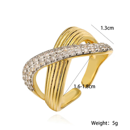 Copper 18K Gold Plated Plating Inlay Cross Geometric Zircon Open Rings