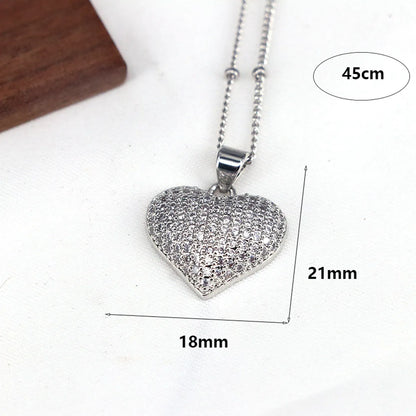 Copper 18K Gold Plated Plating Inlay Cross Heart Shape Zircon Pendant Necklace