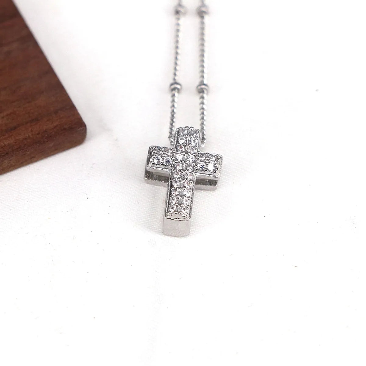 Copper 18K Gold Plated Plating Inlay Cross Heart Shape Zircon Pendant Necklace