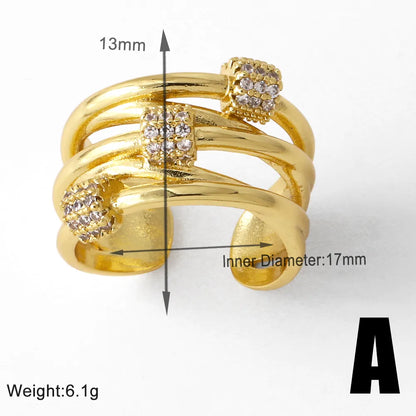 Copper 18K Gold Plated Plating Inlay Cross Zircon Open Rings