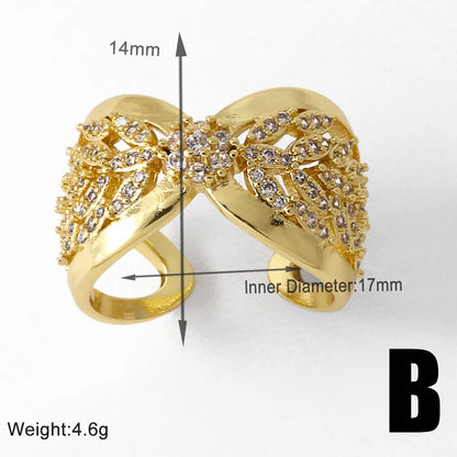 Copper 18K Gold Plated Plating Inlay Cross Zircon Open Rings