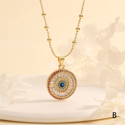 Copper 18K Gold Plated Plating Inlay Devil'S Eye Eye Zircon Pendant Necklace