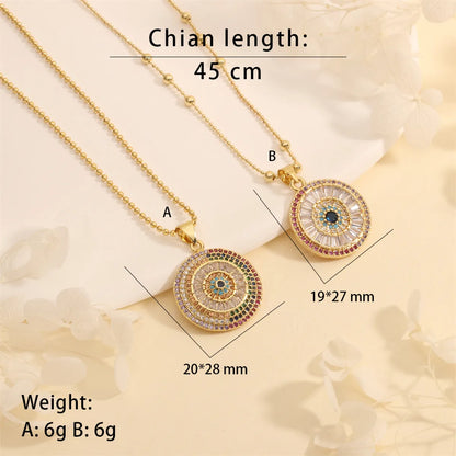 Copper 18K Gold Plated Plating Inlay Devil'S Eye Eye Zircon Pendant Necklace