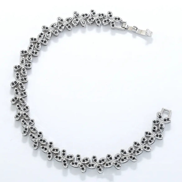 Copper 18K Gold Plated Plating Inlay Flower Petal Zircon Bracelets Necklace Jewelry Set