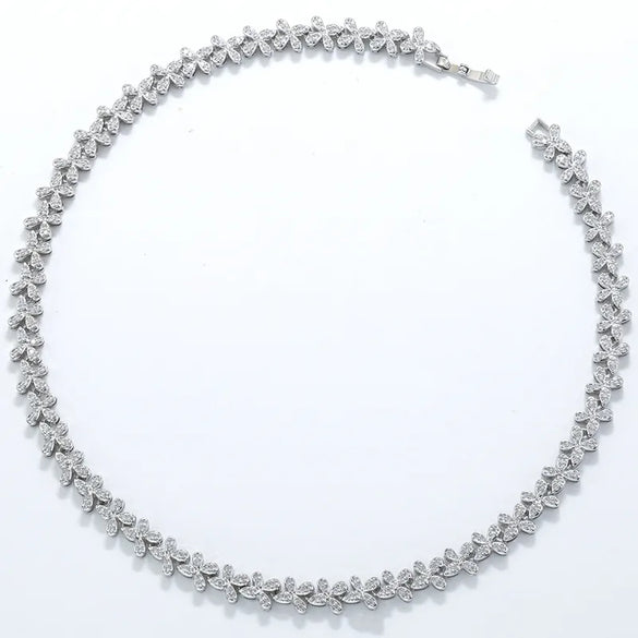 Copper 18K Gold Plated Plating Inlay Flower Petal Zircon Bracelets Necklace Jewelry Set