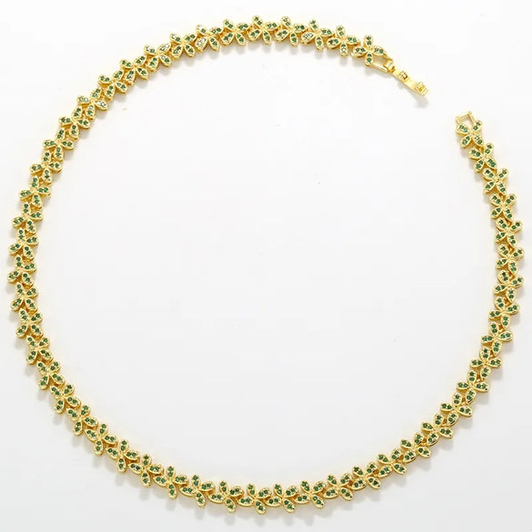 Copper 18K Gold Plated Plating Inlay Flower Petal Zircon Bracelets Necklace Jewelry Set