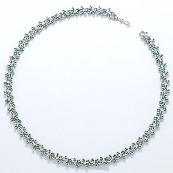 Copper 18K Gold Plated Plating Inlay Flower Petal Zircon Bracelets Necklace Jewelry Set