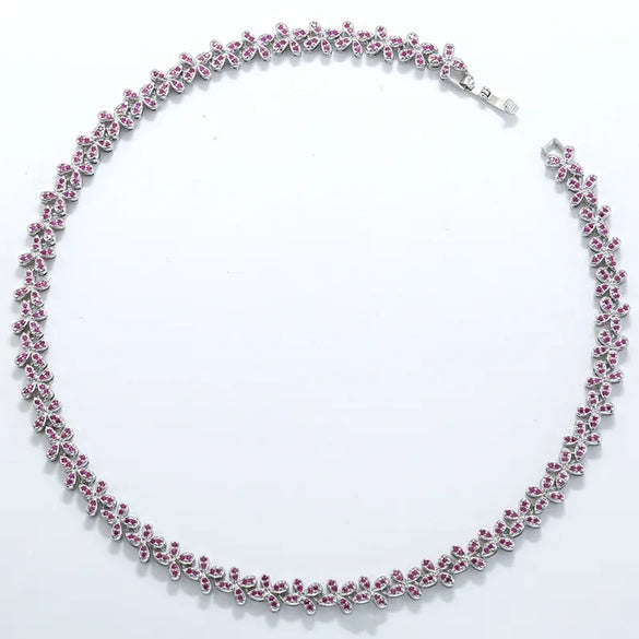 Copper 18K Gold Plated Plating Inlay Flower Petal Zircon Bracelets Necklace Jewelry Set