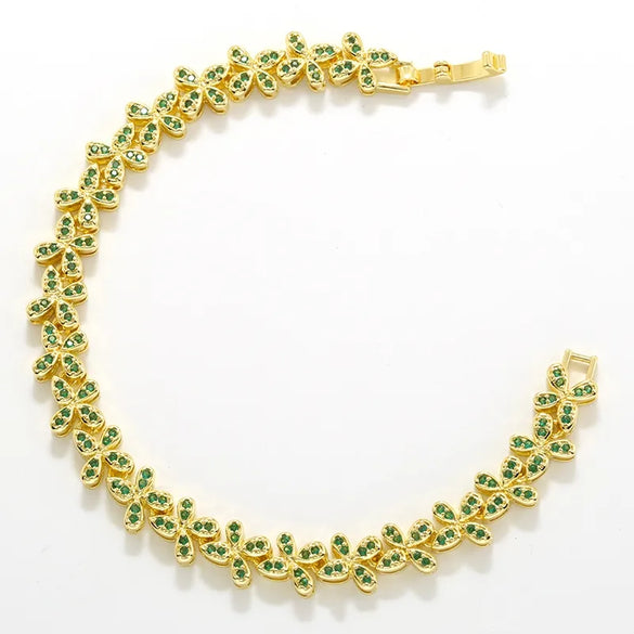 Copper 18K Gold Plated Plating Inlay Flower Petal Zircon Bracelets Necklace Jewelry Set