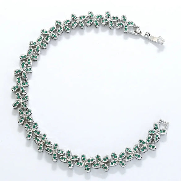 Copper 18K Gold Plated Plating Inlay Flower Petal Zircon Bracelets Necklace Jewelry Set