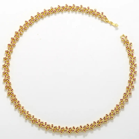 Copper 18K Gold Plated Plating Inlay Flower Petal Zircon Bracelets Necklace Jewelry Set